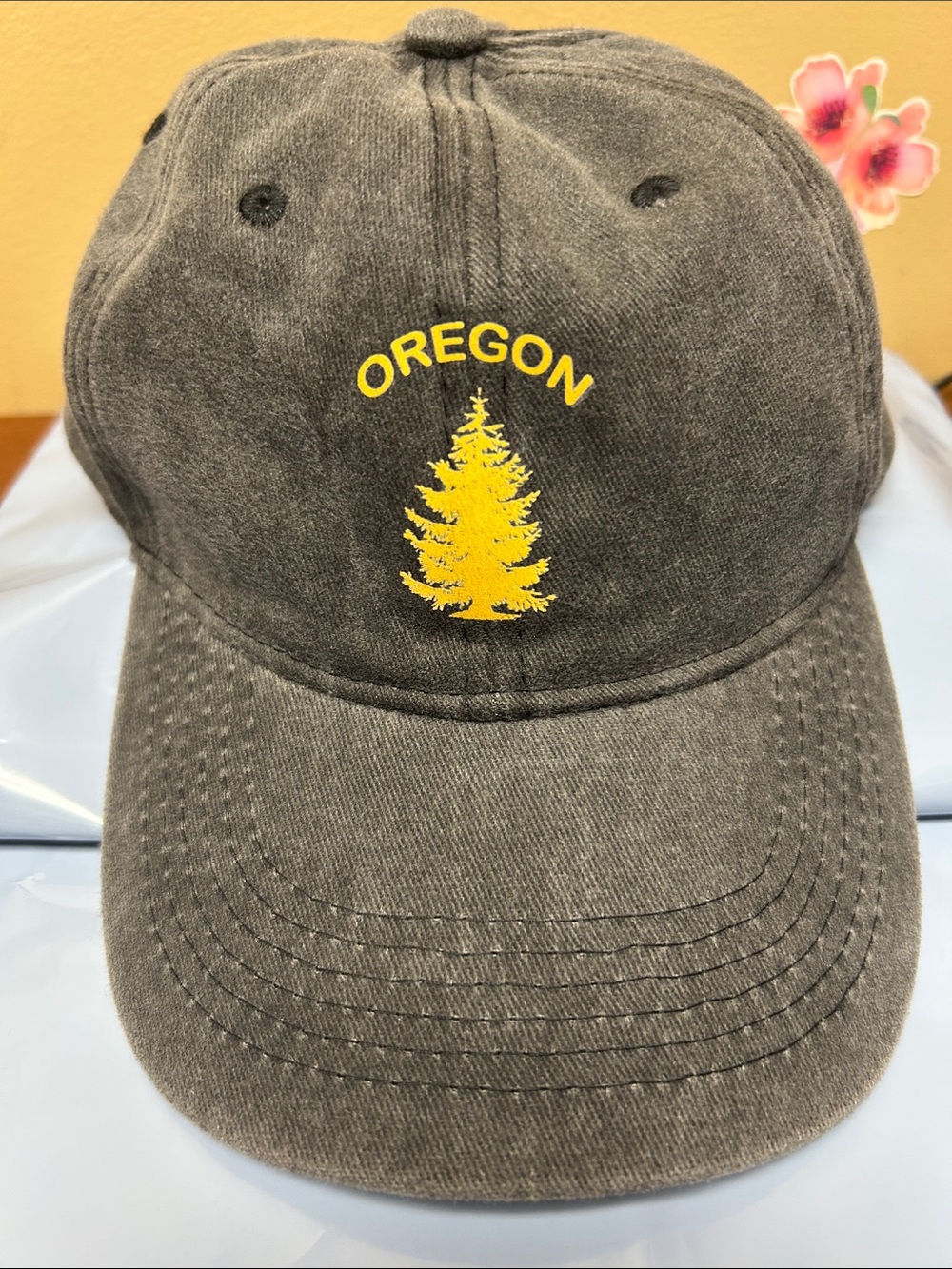 Oregon Embroidered Grey Baseball Cap with Yellow Tree-Adjustable-NWOT
